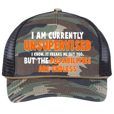 I Am Currently Unsupervised The Possibilities Are Endless Retro Rope Trucker Hat Cap