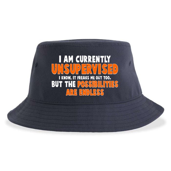 I Am Currently Unsupervised The Possibilities Are Endless Sustainable Bucket Hat