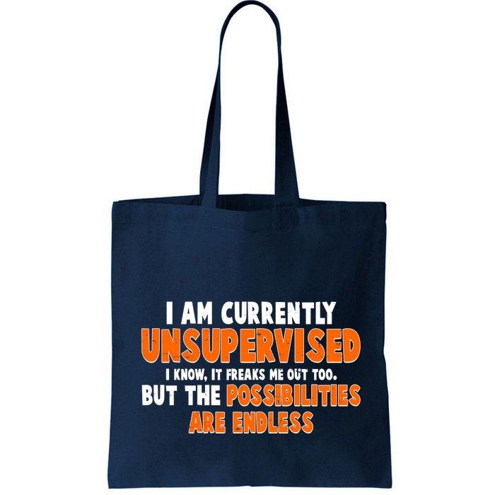 I Am Currently Unsupervised The Possibilities Are Endless Bag