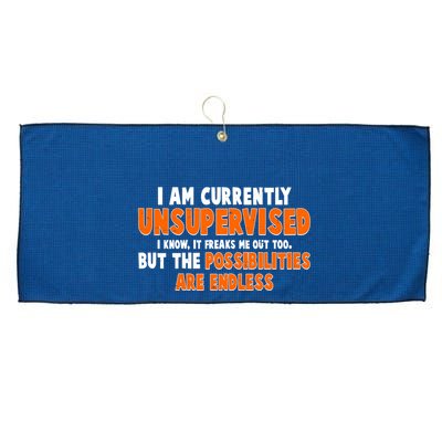 I Am Currently Unsupervised The Possibilities Are Endless Large Microfiber Waffle Golf Towel