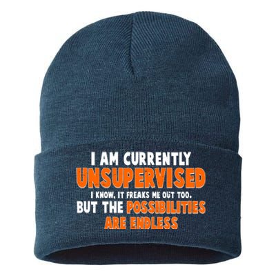 I Am Currently Unsupervised The Possibilities Are Endless Sustainable Knit Beanie