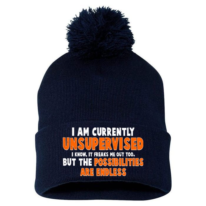 I Am Currently Unsupervised The Possibilities Are Endless Pom Pom 12in Knit Beanie