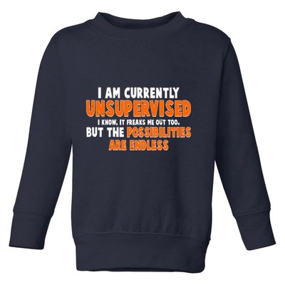 I Am Currently Unsupervised The Possibilities Are Endless Toddler Sweatshirt