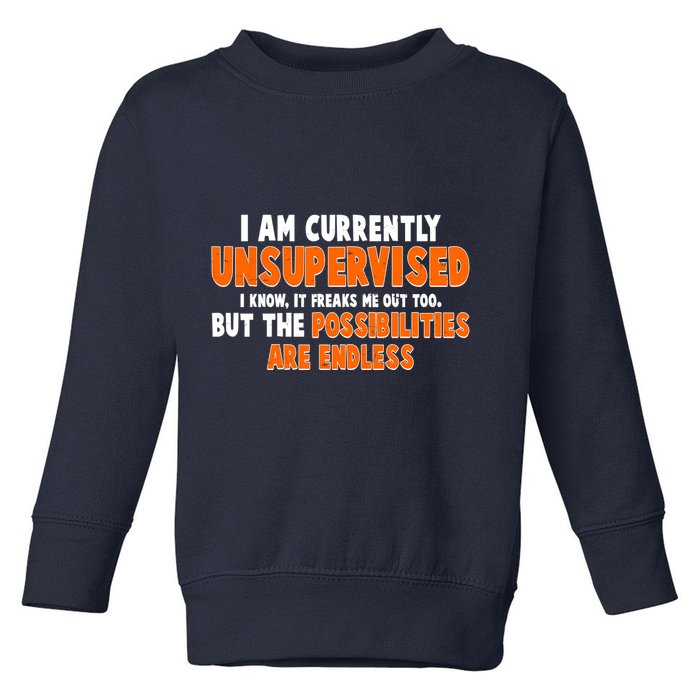I Am Currently Unsupervised The Possibilities Are Endless Toddler Sweatshirt