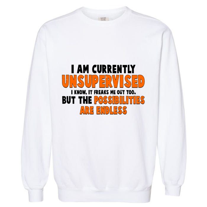 I Am Currently Unsupervised The Possibilities Are Endless Garment-Dyed Sweatshirt
