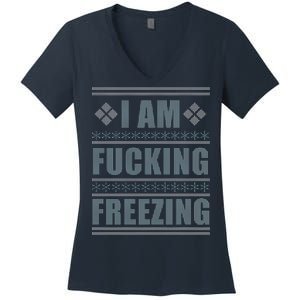 I Am F*cking Freezing Ugly X-mas Women's V-Neck T-Shirt