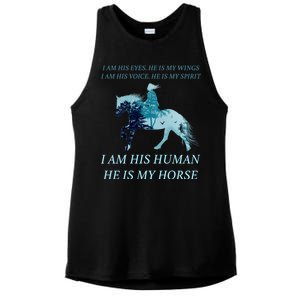 I Am His Human He is My Horse Ladies PosiCharge Tri-Blend Wicking Tank