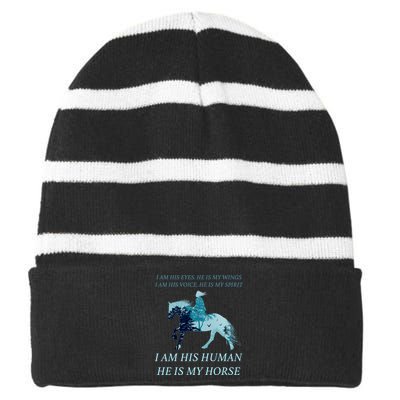 I Am His Human He is My Horse Striped Beanie with Solid Band