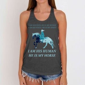 I Am His Human He is My Horse Women's Knotted Racerback Tank