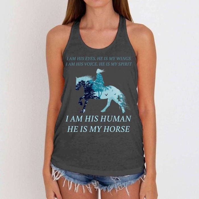 I Am His Human He is My Horse Women's Knotted Racerback Tank