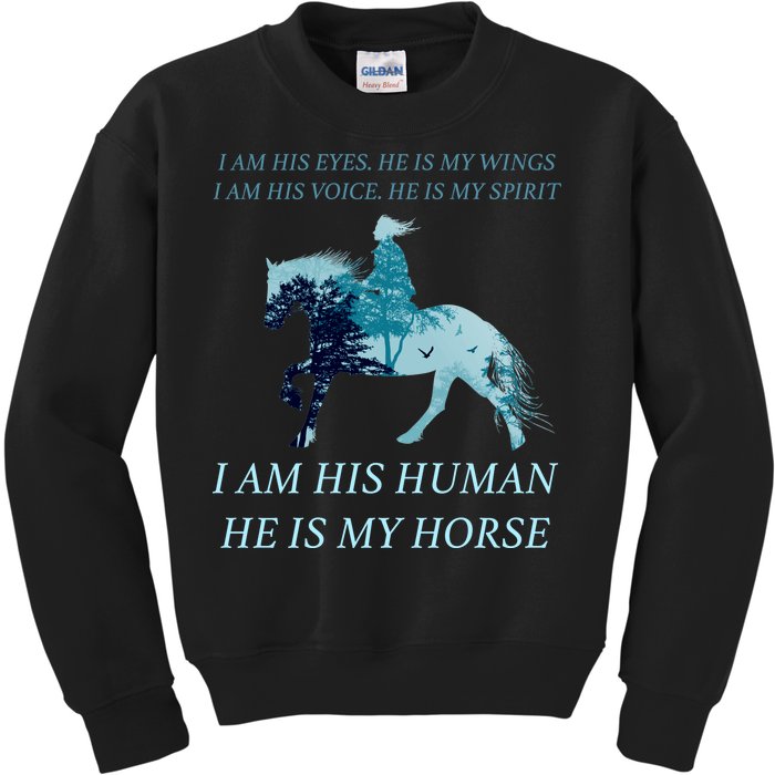 I Am His Human He is My Horse Kids Sweatshirt