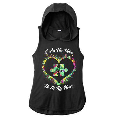 I Am His Voice He Is My Heart- Autism Awareness Ladies PosiCharge Tri-Blend Wicking Draft Hoodie Tank