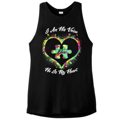 I Am His Voice He Is My Heart- Autism Awareness Ladies PosiCharge Tri-Blend Wicking Tank