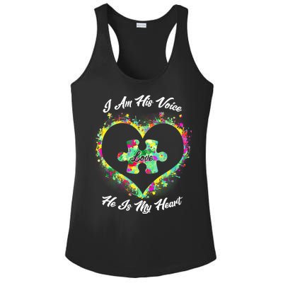 I Am His Voice He Is My Heart- Autism Awareness Ladies PosiCharge Competitor Racerback Tank