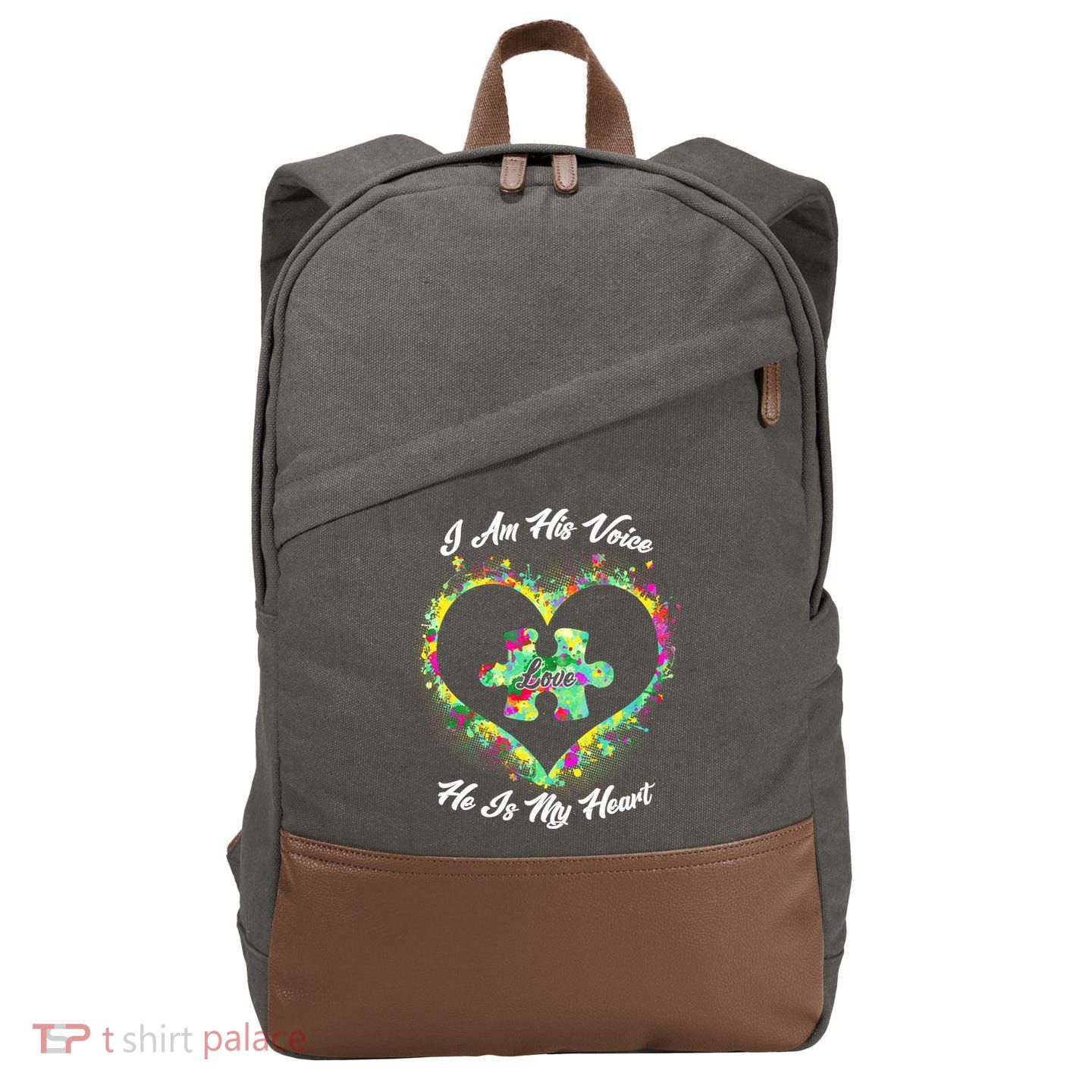 I Am His Voice He Is My Heart- Autism Awareness Cotton Canvas Backpack