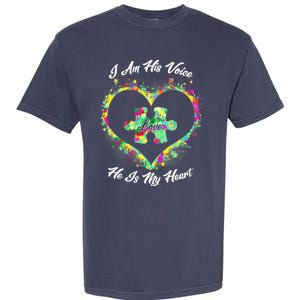 I Am His Voice He Is My Heart- Autism Awareness Garment-Dyed Heavyweight T-Shirt