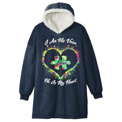 I Am His Voice He Is My Heart- Autism Awareness Hooded Wearable Blanket