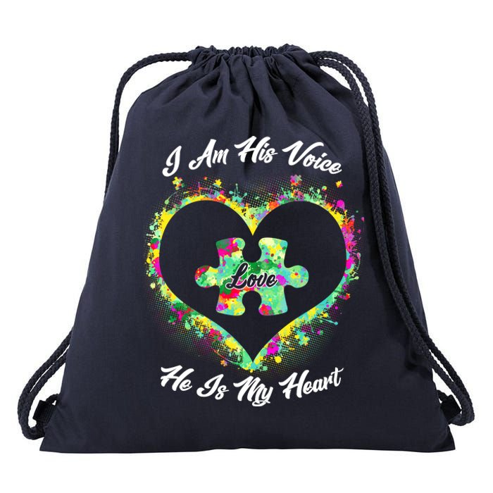 I Am His Voice He Is My Heart- Autism Awareness Drawstring Bag