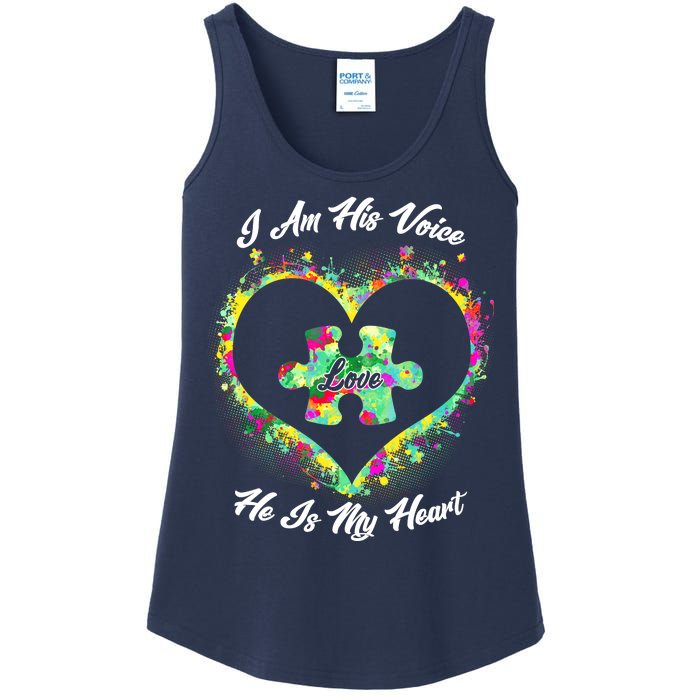 I Am His Voice He Is My Heart- Autism Awareness Ladies Essential Tank