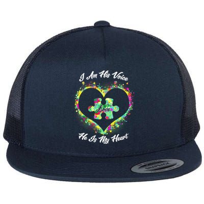 I Am His Voice He Is My Heart- Autism Awareness Flat Bill Trucker Hat