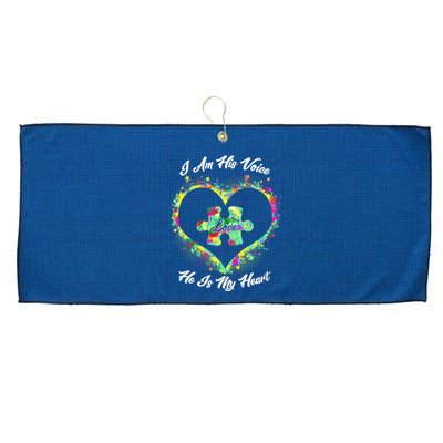 I Am His Voice He Is My Heart- Autism Awareness Large Microfiber Waffle Golf Towel