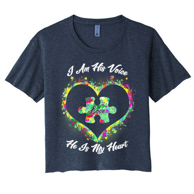 I Am His Voice He Is My Heart- Autism Awareness Crop Top
