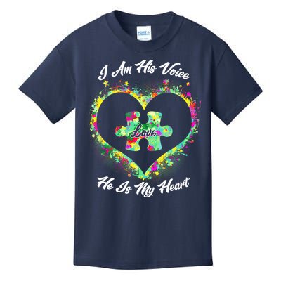 I Am His Voice He Is My Heart- Autism Awareness Kids T-Shirt