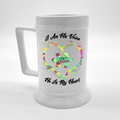 I Am His Voice He Is My Heart- Autism Awareness Beer Stein