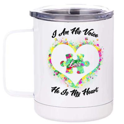 I Am His Voice He Is My Heart- Autism Awareness 12 oz Stainless Steel Tumbler Cup