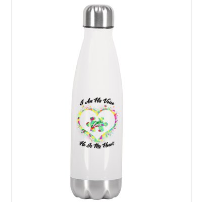 I Am His Voice He Is My Heart- Autism Awareness Stainless Steel Insulated Water Bottle