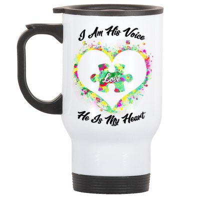 I Am His Voice He Is My Heart- Autism Awareness Stainless Steel Travel Mug