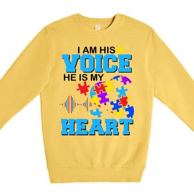 I Am His Voice He Is My Heart Autism Premium Crewneck Sweatshirt