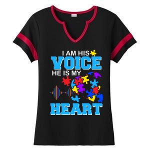 I Am His Voice He Is My Heart Autism Ladies Halftime Notch Neck Tee