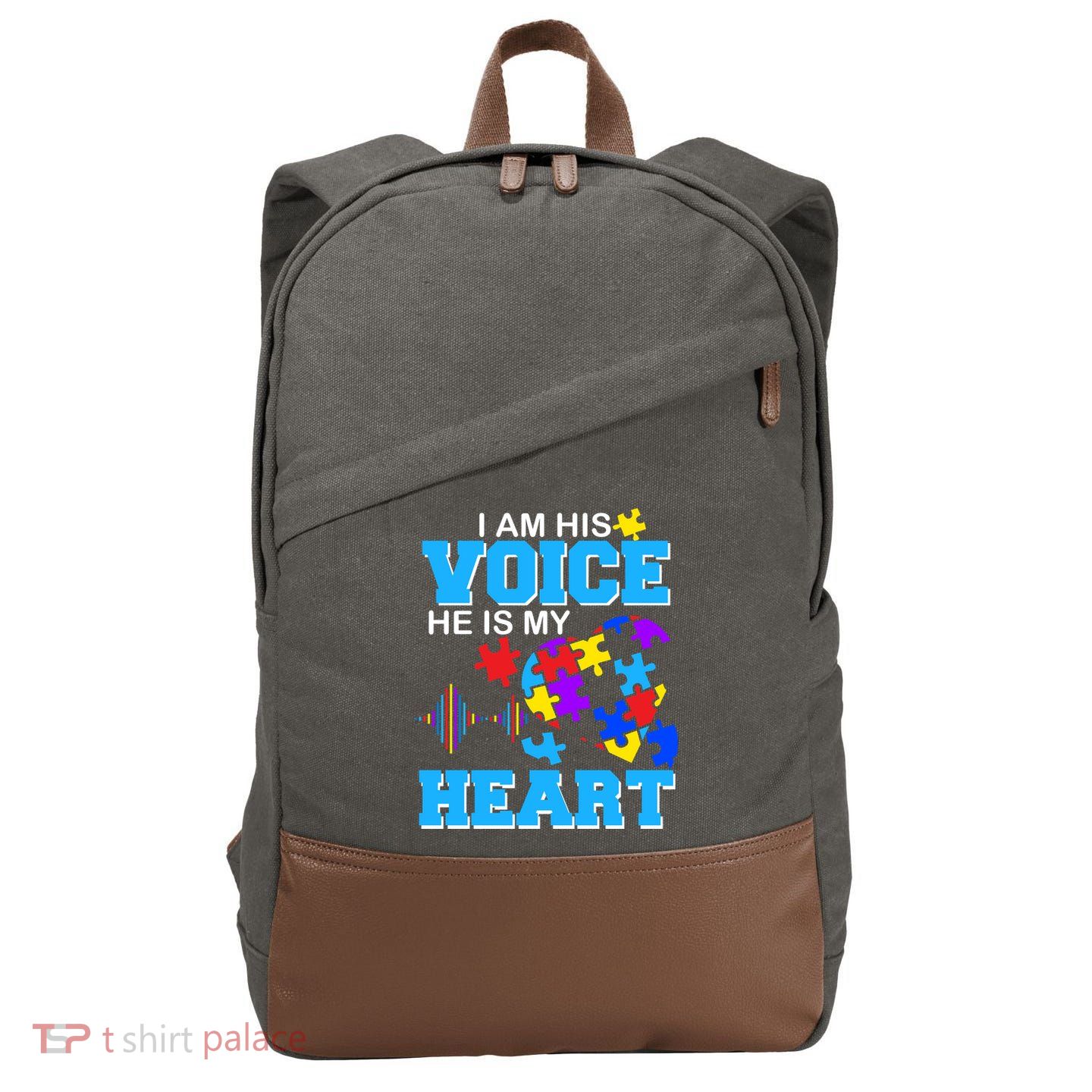 I Am His Voice He Is My Heart Autism Cotton Canvas Backpack