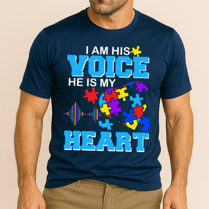 I Am His Voice He Is My Heart Autism Cooling Performance Crew T-Shirt
