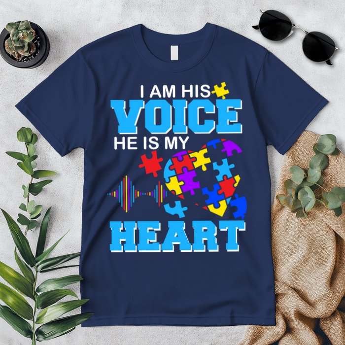 I Am His Voice He Is My Heart Autism Premium T-Shirt