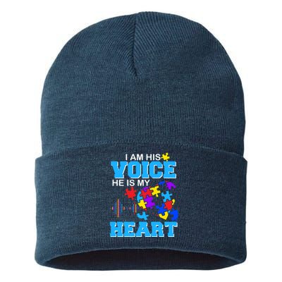 I Am His Voice He Is My Heart Autism Sustainable Knit Beanie