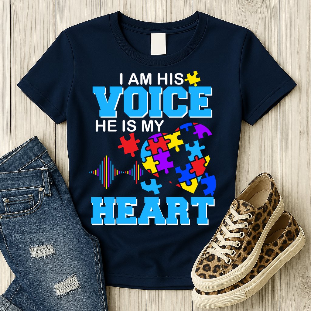 I Am His Voice He Is My Heart Autism Womens T-Shirt