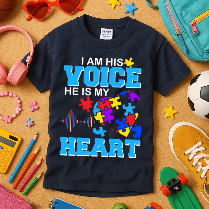 I Am His Voice He Is My Heart Autism Kids T-Shirt