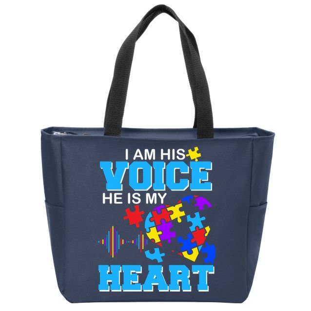I Am His Voice He Is My Heart Autism Zip Tote Bag