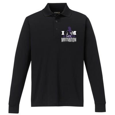 I Am My Motivation Gym Exercise Workout Performance Long Sleeve Polo