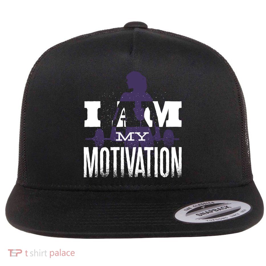 I Am My Motivation Gym Exercise Workout Flat Bill Trucker Hat