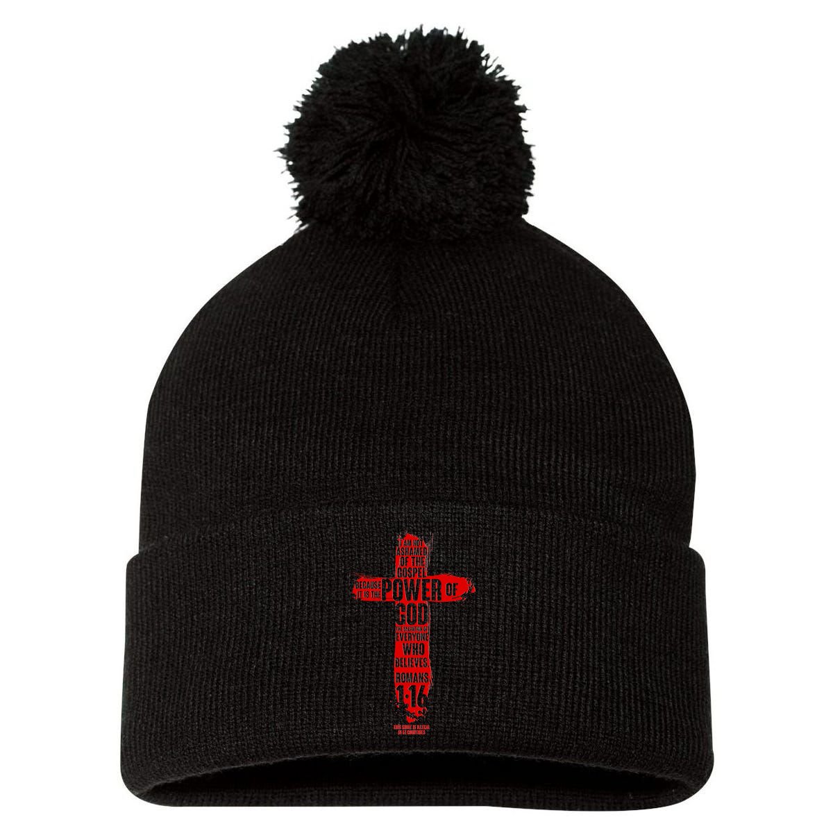 I Am Not Ashamed of the Gospel The Power of God Romans 1:16 Pom Pom 12in Knit Beanie