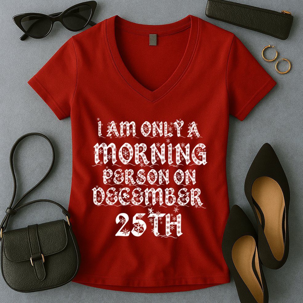 I Am Only a Morning Person on December 25th Christmas Women's V-Neck T-Shirt