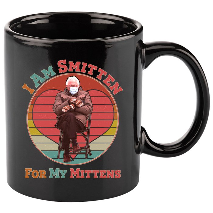 I Am Smitten For My Mittens Funny Bernie Sanders Meme 11oz C Handle Ceramic Mug