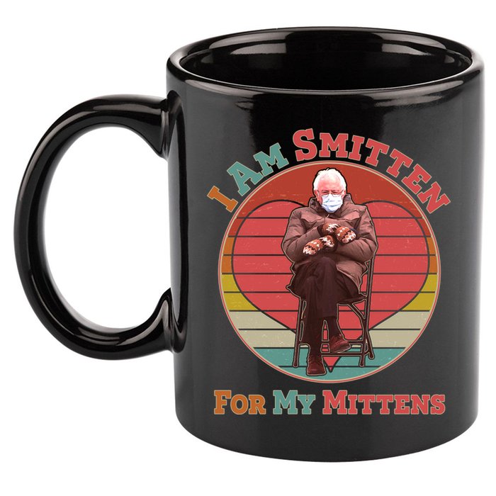 I Am Smitten For My Mittens Funny Bernie Sanders Meme 11oz C Handle Ceramic Mug