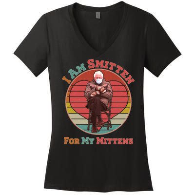 I Am Smitten For My Mittens Funny Bernie Sanders Meme Women's V-Neck T-Shirt