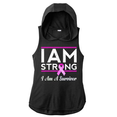 I Am Strong Breast Cancer Survivor Ladies PosiCharge Tri-Blend Wicking Draft Hoodie Tank