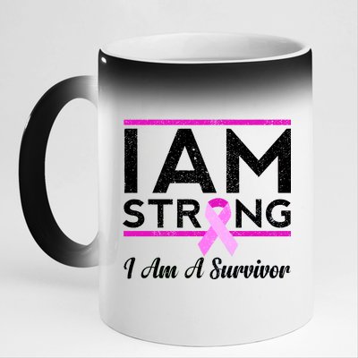 I Am Strong Breast Cancer Survivor 11oz Black Color Changing Mug