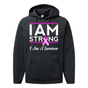 I Am Strong Breast Cancer Survivor Performance Fleece Hoodie